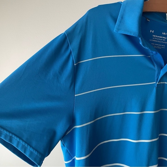Under Armour The Playoff Polo Golf Blue White Striped Mens Size Large - Picture 5 of 7